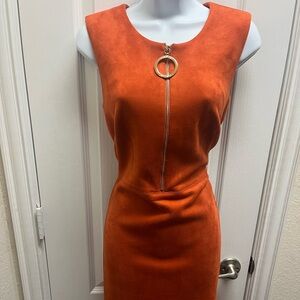 Calvin Klein Orange Midi Dress with Zipper Detail